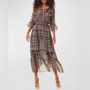 MISA Ofelia Geo-Print Chiffon Midi Shirt Dress